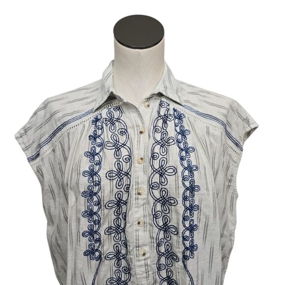 Anthropologie Pilcro Embroidered Surf Button Down Top Size Small Short Sleeve - Picture 7 of 11
